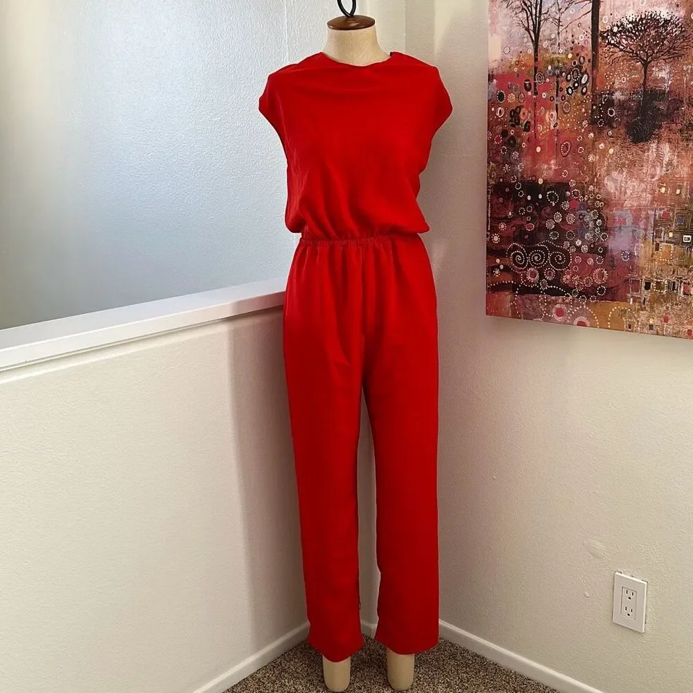 PINKO Daitarn Fluid Crepe Jumpsuit Red Size 2 US - Picture 1 of 11